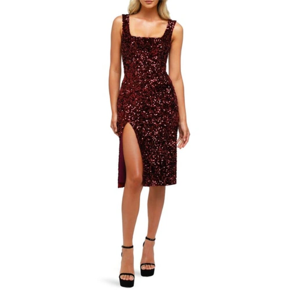 HELSI Beatrice Sequin Cocktail Dress in Merlot Size Medium